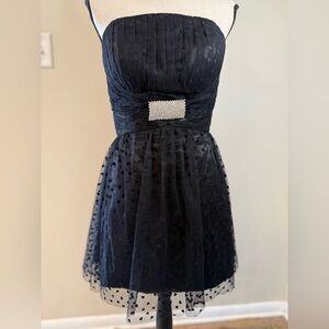 Strapless black heart polka dot fit & flare formal mini dress SZ M